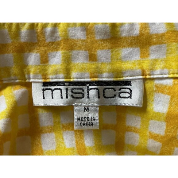 Mishca Yellow Collared Long Roll Tab Sleeve Pullover Button Up Shirt Women's M - Picture 9 of 10